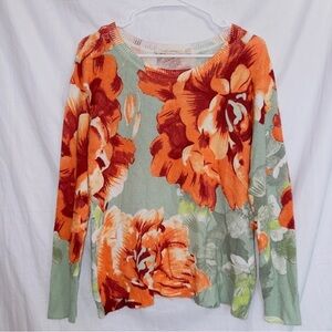 Soft Surrounding Orange Flower Long Sleeve Knit Sweater Top size small